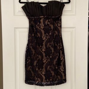 Strapless black lace cocktail dress